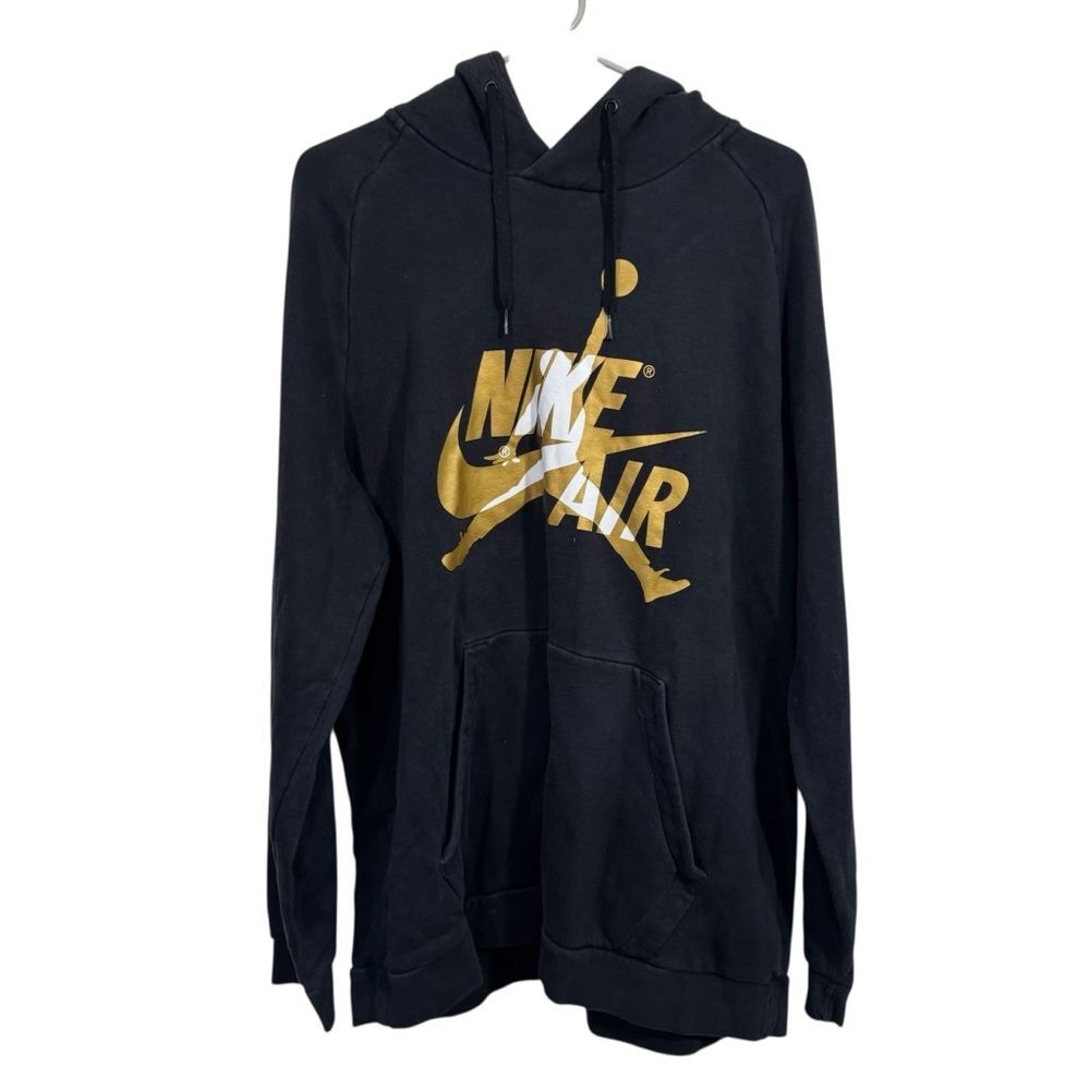 Nike Air Jordan Black & Gold Graphic Athletic Hoodie Sweatshirt